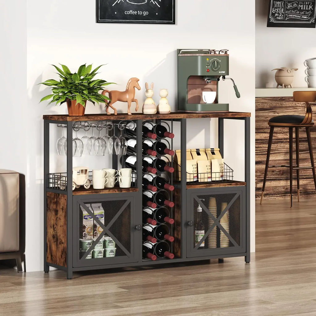 Étagère à bouteilles et verres à vin en bois à plusieurs niveaux, sur pied