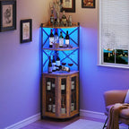 Armoire à vin d'angle suspendue avec éclairage LED et ventilateur indépendant en forme de