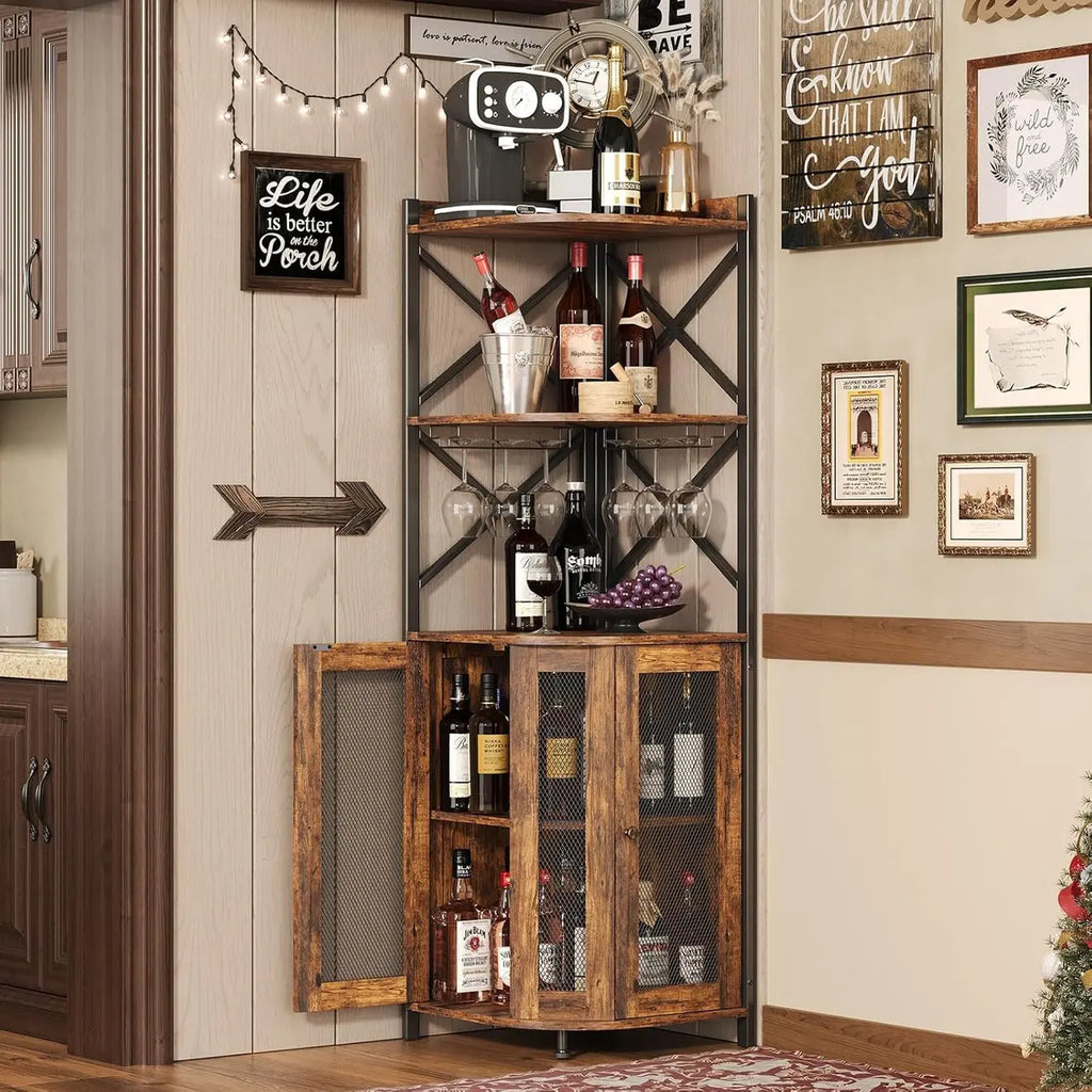 Armoire à vin d'angle suspendue avec éclairage LED et ventilateur indépendant en forme de