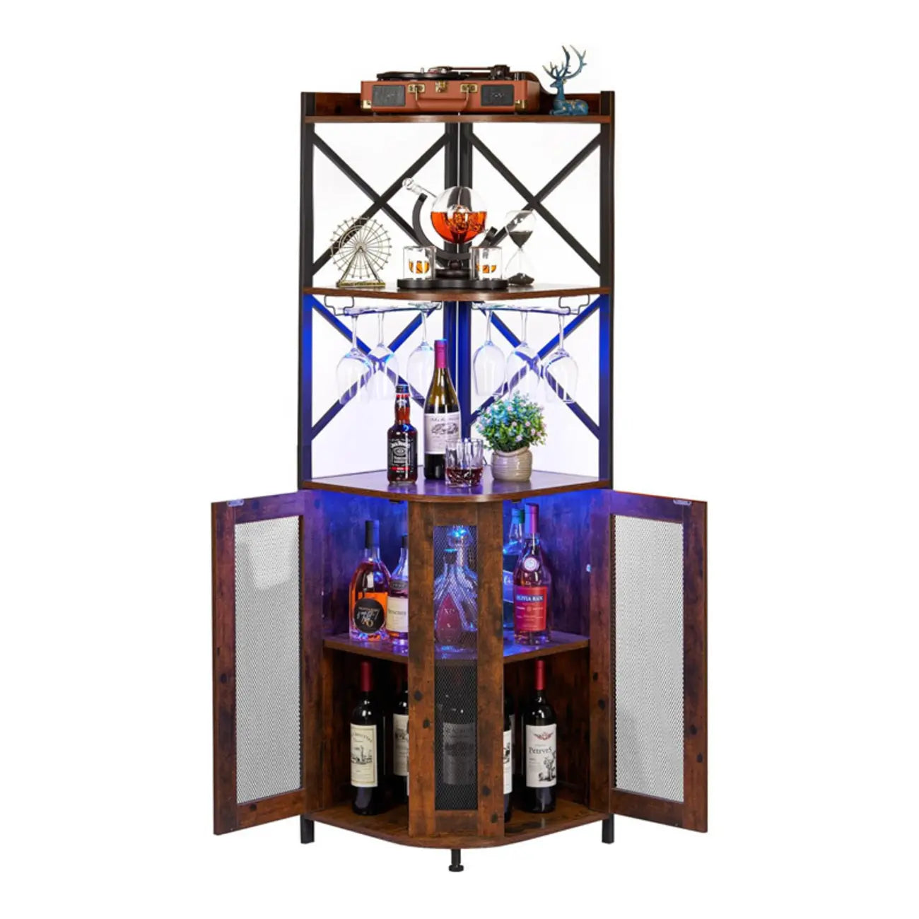 Armoire à vin d'angle suspendue avec éclairage LED et ventilateur indépendant en forme de