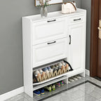 Armoire à chaussures étroite en bois blanc pour entrée