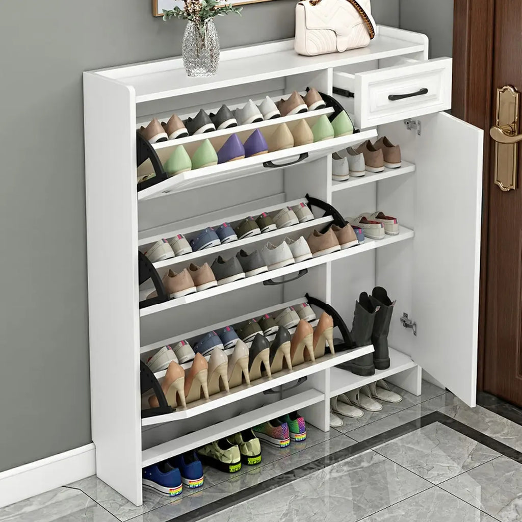 Armoire à chaussures étroite en bois blanc pour entrée