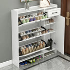 Armoire à chaussures étroite en bois blanc pour entrée