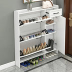 Armoire à chaussures étroite en bois blanc pour entrée