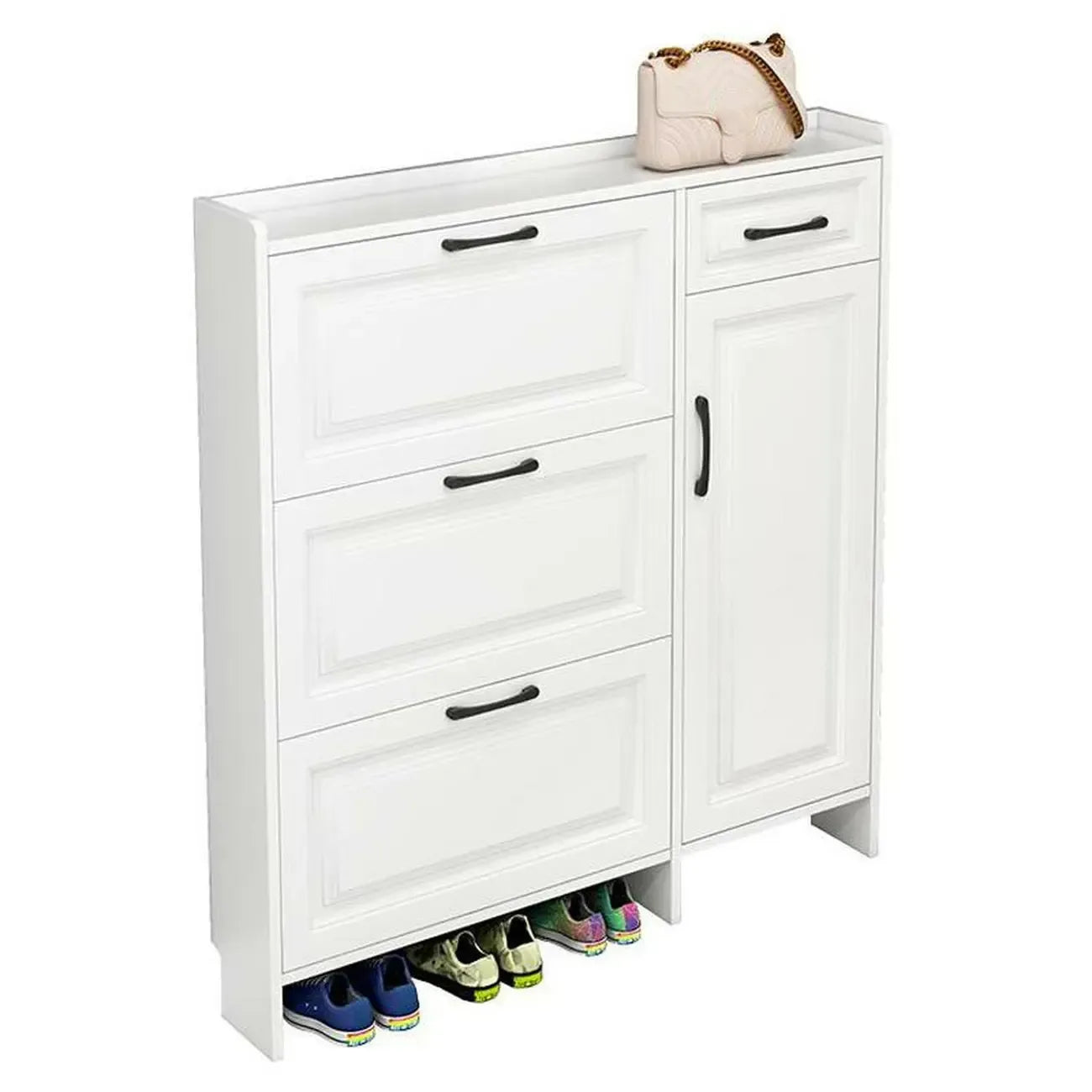 Armoire à chaussures étroite en bois blanc pour entrée