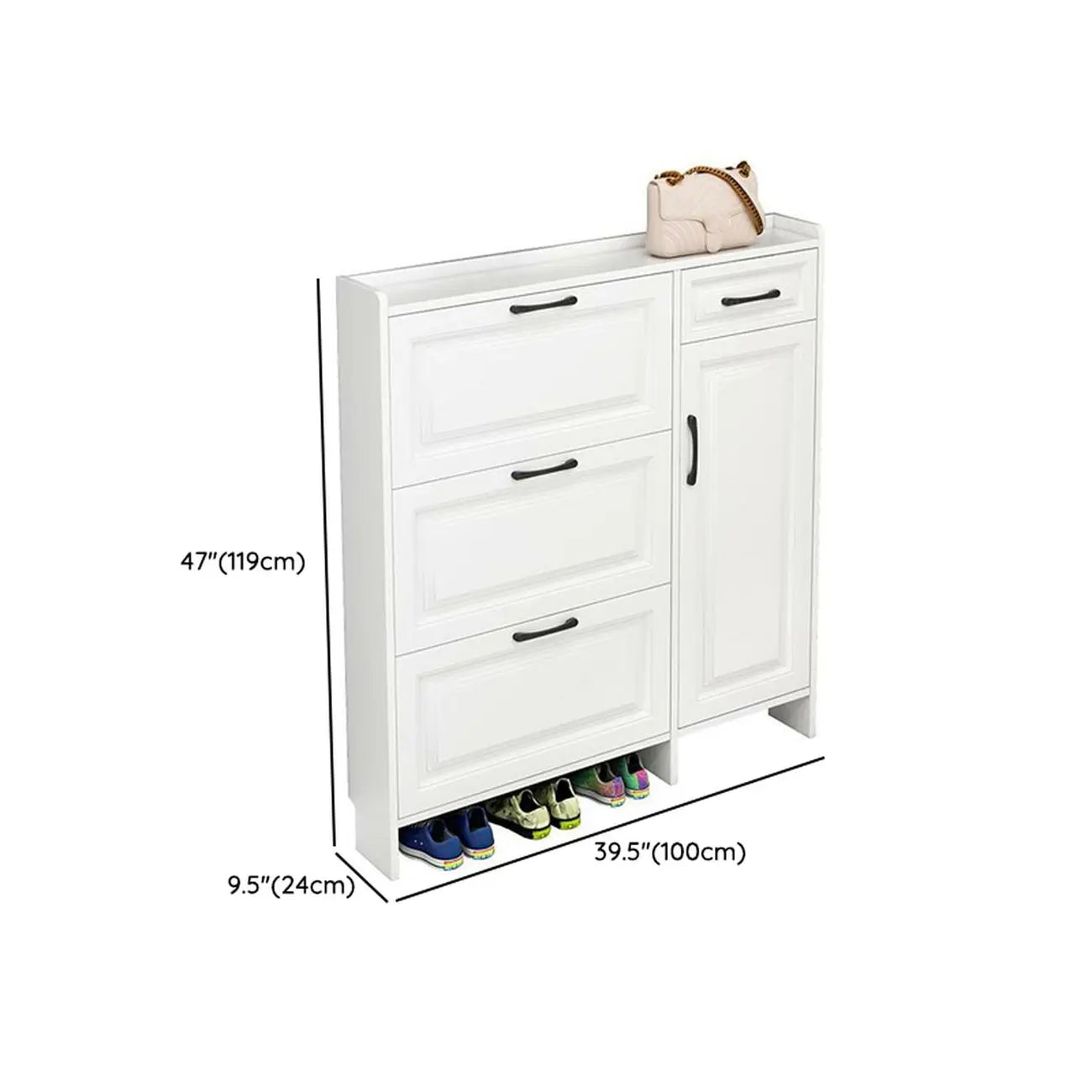 Armoire à chaussures étroite en bois blanc pour entrée