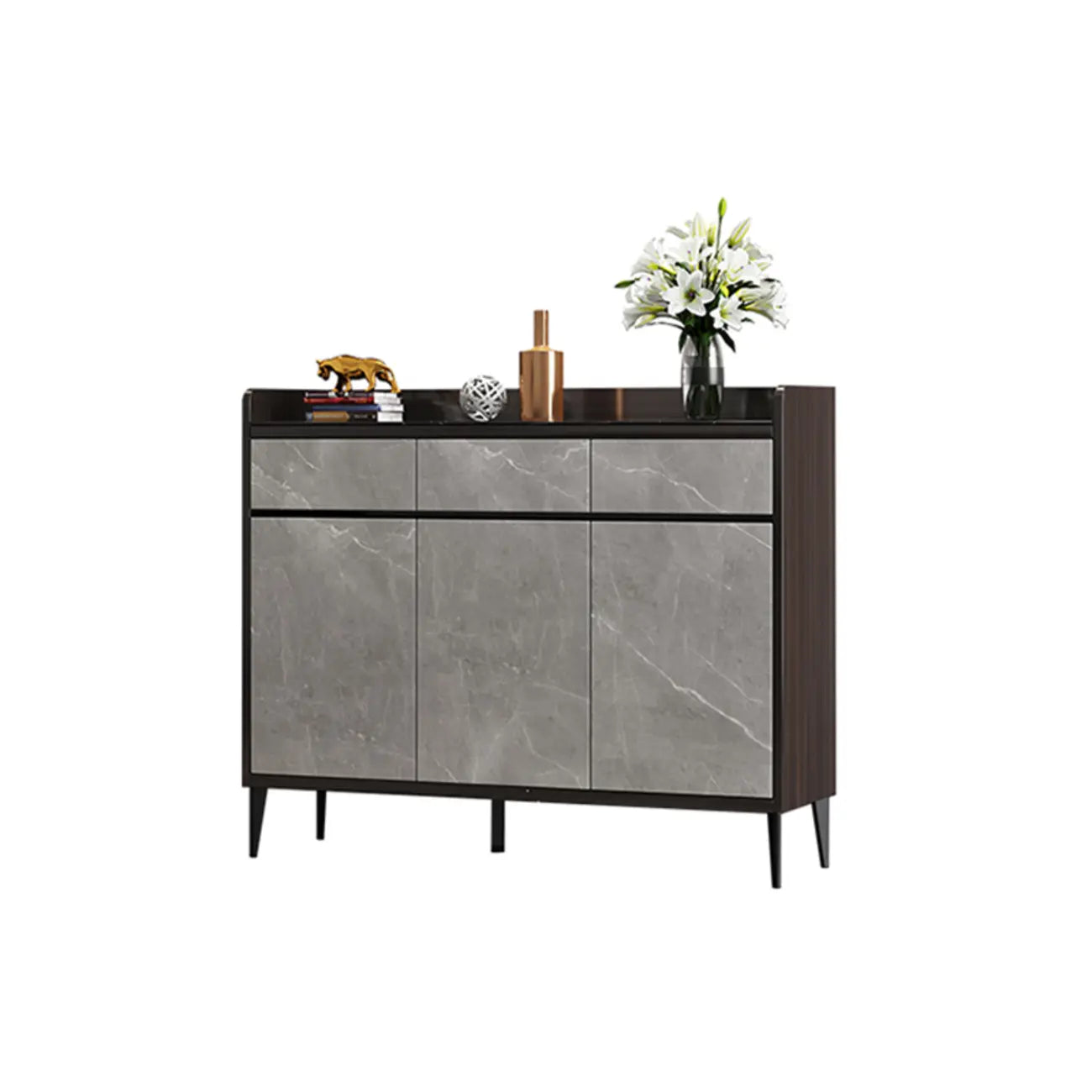 Meuble à chaussures moderne en bois gris avec plateau de rangement