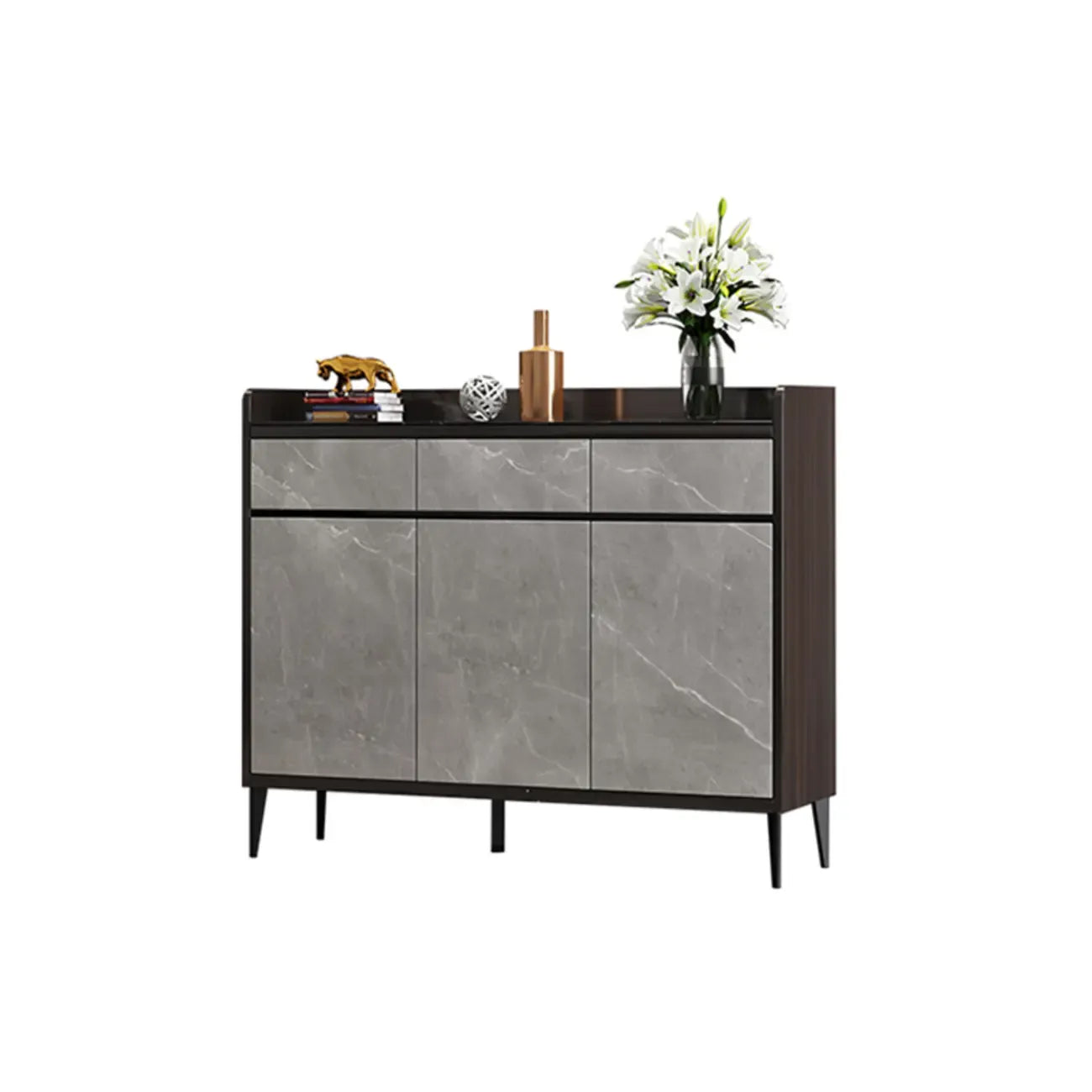 Meuble à chaussures moderne en bois gris avec plateau de rangement