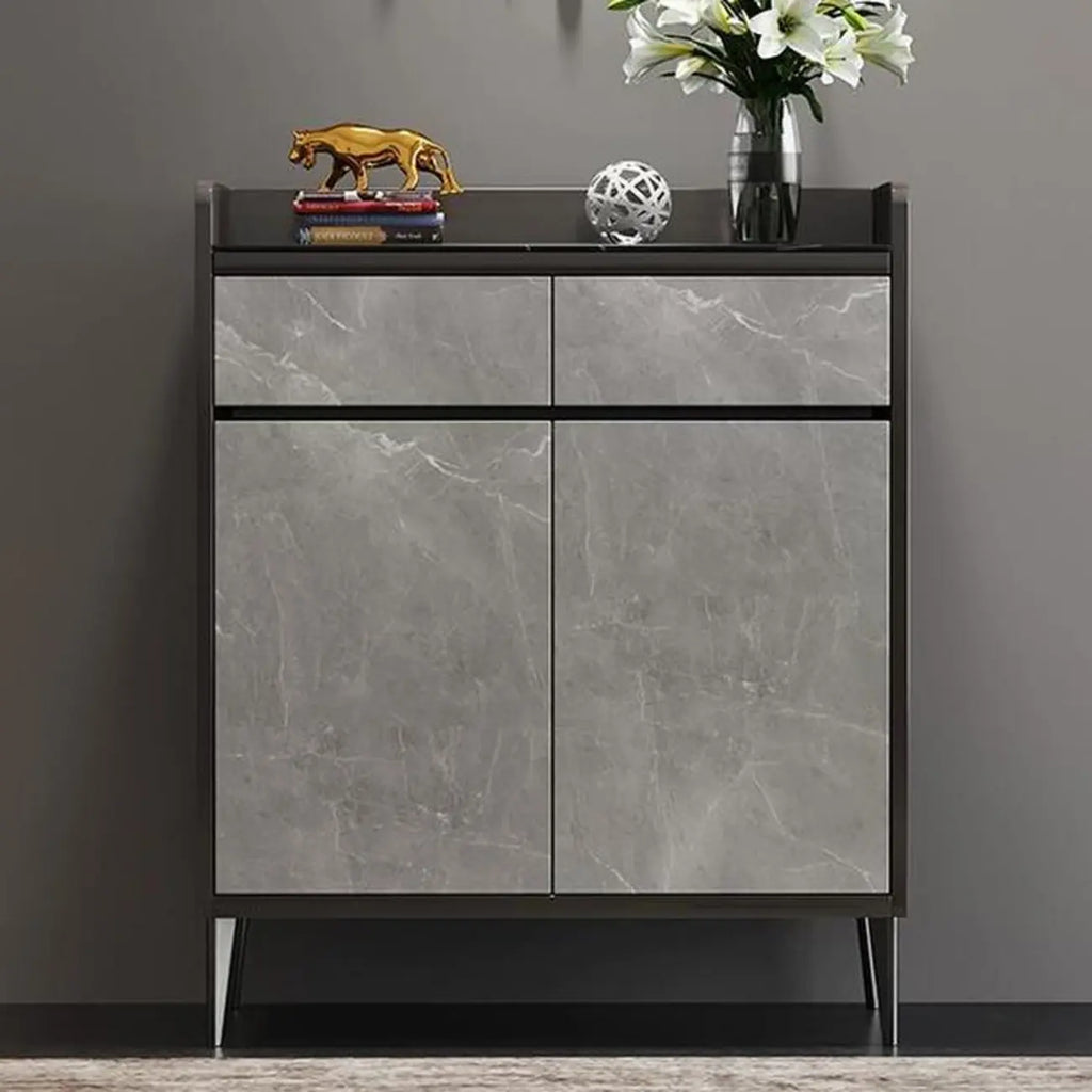 Meuble à chaussures moderne en bois gris avec plateau de rangement