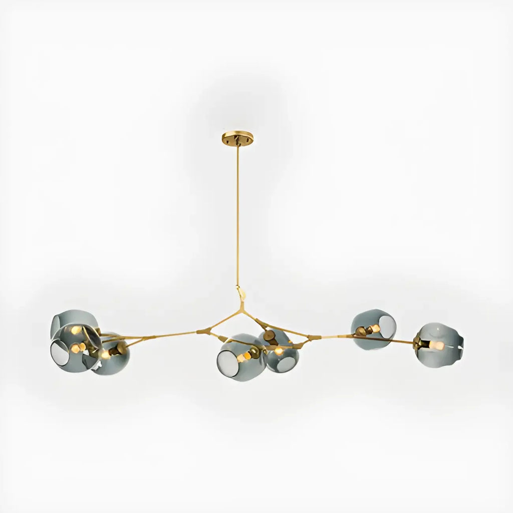 Lustre industriel Sputnik avec globes en verre bleu clair