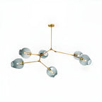 Lustre industriel Sputnik avec globes en verre bleu clair