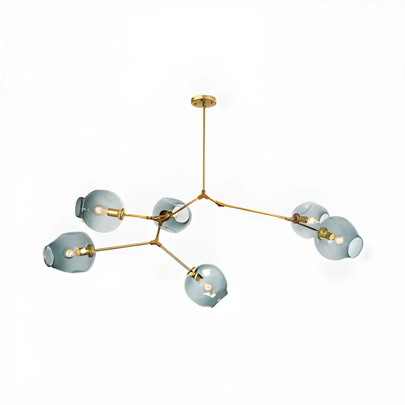 Lustre industriel Sputnik avec globes en verre bleu clair