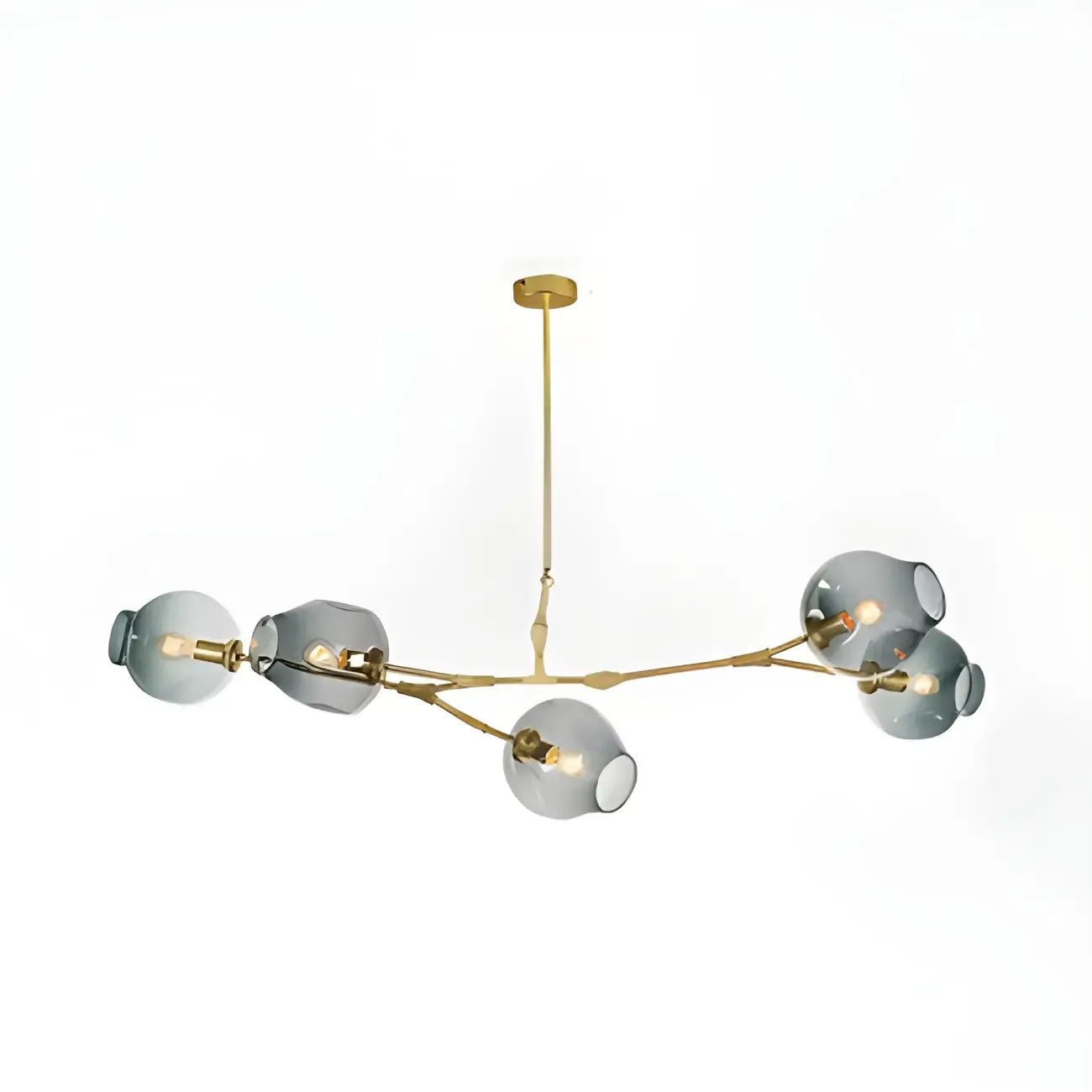 Lustre industriel Sputnik avec globes en verre bleu clair
