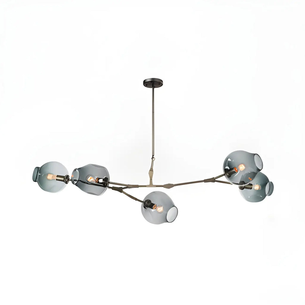 Lustre industriel Sputnik avec globes en verre bleu clair