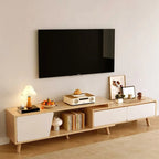 Mobile TV con cassetti portaoggetti aperti in legno naturale da 78,7" con gambe