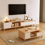 Mobile TV con cassetti portaoggetti aperti in legno naturale da 78,7" con gambe
