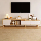 Mobile TV con cassetti portaoggetti aperti in legno naturale da 78,7" con gambe