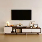 Mobile TV con cassetti portaoggetti aperti in legno naturale da 78,7" con gambe
