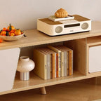 Mobile TV con cassetti portaoggetti aperti in legno naturale da 78,7" con gambe