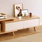 Mobile TV con cassetti portaoggetti aperti in legno naturale da 78,7" con gambe