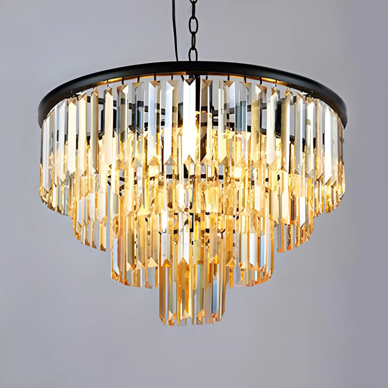 Lustre circulaire de luxe en cristal transparent à 3/4 niveaux