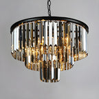 Lustre circulaire de luxe en cristal transparent à 3/4 niveaux