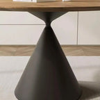 Table de salle à manger ronde en bois brun avec pied en métal noir