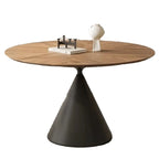Table de salle à manger ronde en bois brun avec pied en métal noir