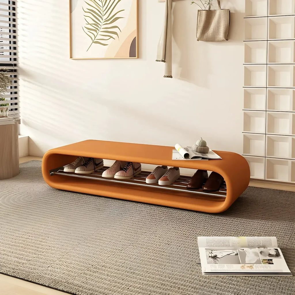 Banc d'entrée décoratif ovale court en pin avec rangement