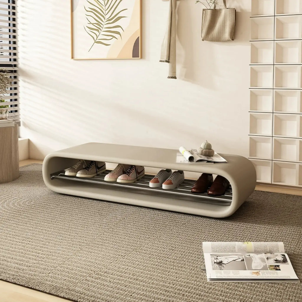 Banc d'entrée décoratif ovale court en pin avec rangement