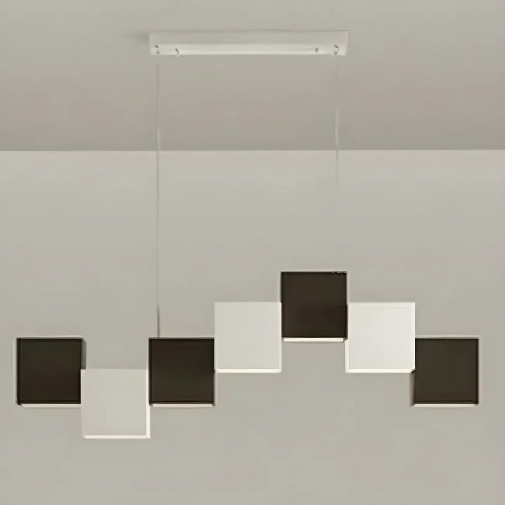 Îlot de cuisine moderne en forme de cube noir avec éclairage LED dimmable