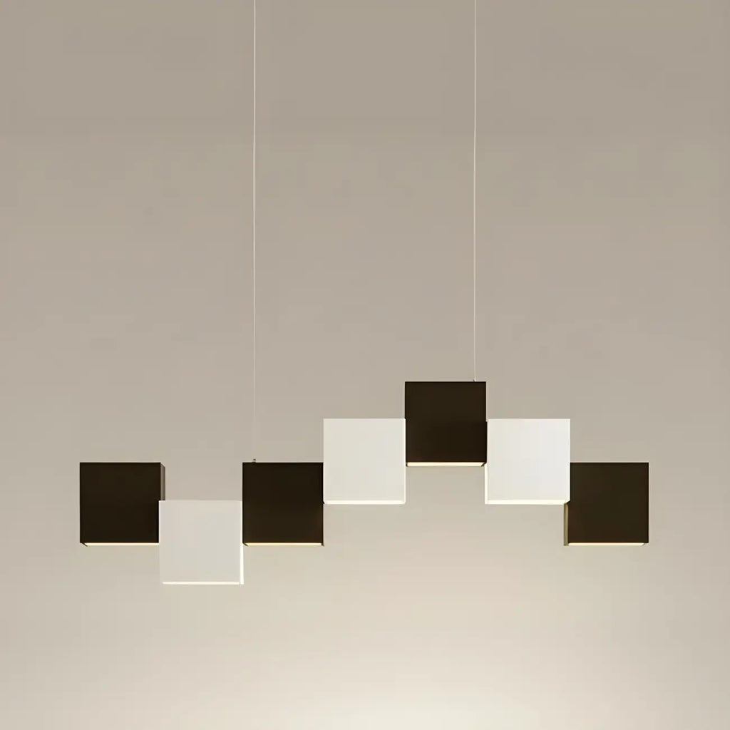 Îlot de cuisine moderne en forme de cube noir avec éclairage LED dimmable