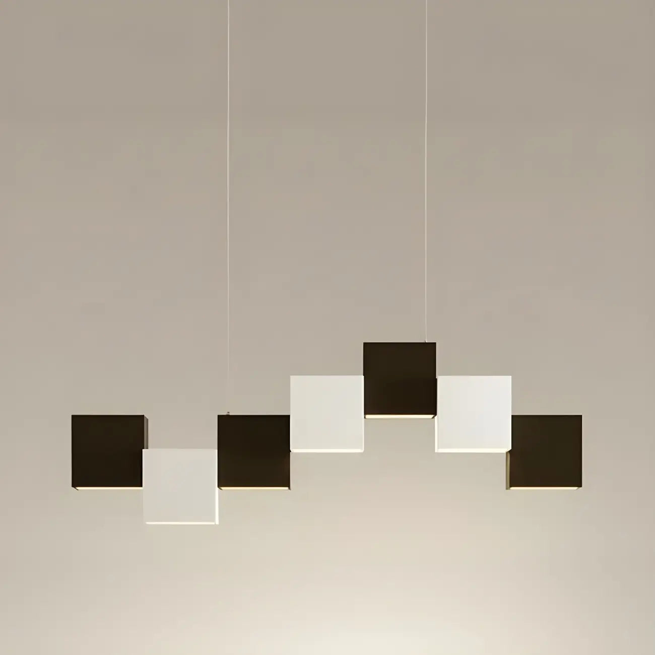 Îlot de cuisine moderne en forme de cube noir avec éclairage LED dimmable