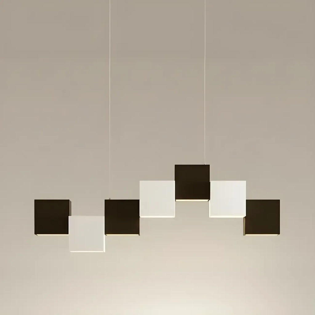 Îlot de cuisine moderne en forme de cube noir avec éclairage LED dimmable