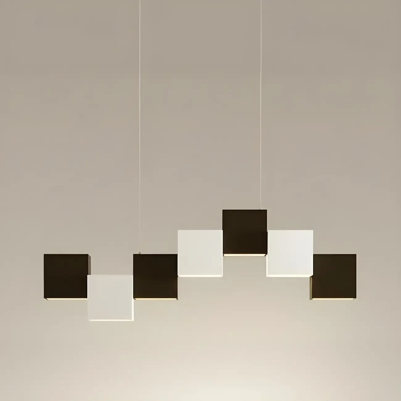 Îlot de cuisine moderne en forme de cube noir avec éclairage LED dimmable