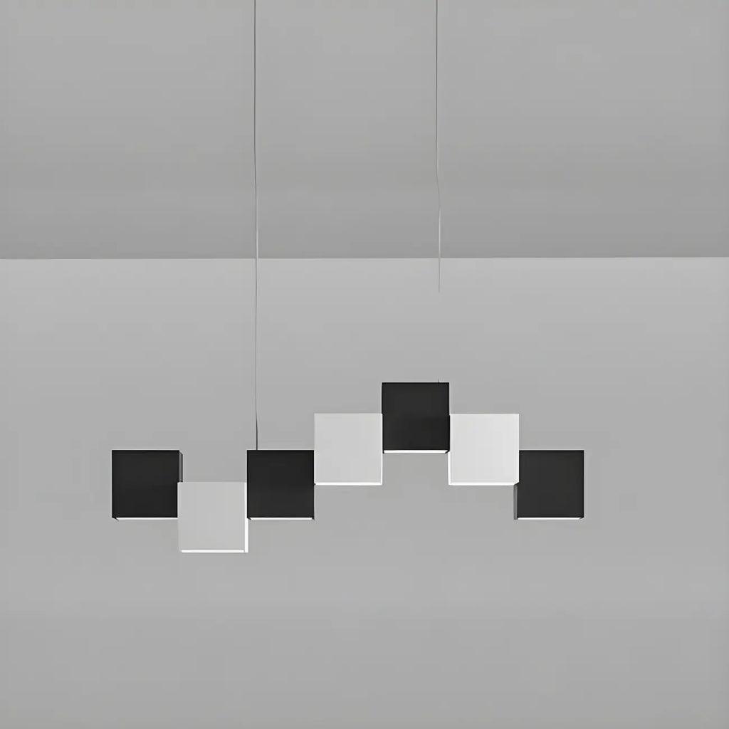 Îlot de cuisine moderne en forme de cube noir avec éclairage LED dimmable