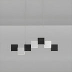 Îlot de cuisine moderne en forme de cube noir avec éclairage LED dimmable