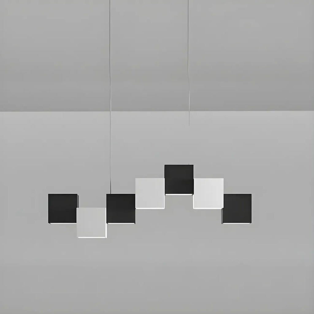 Îlot de cuisine moderne en forme de cube noir avec éclairage LED dimmable