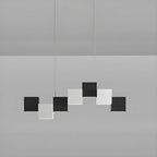 Îlot de cuisine moderne en forme de cube noir avec éclairage LED dimmable