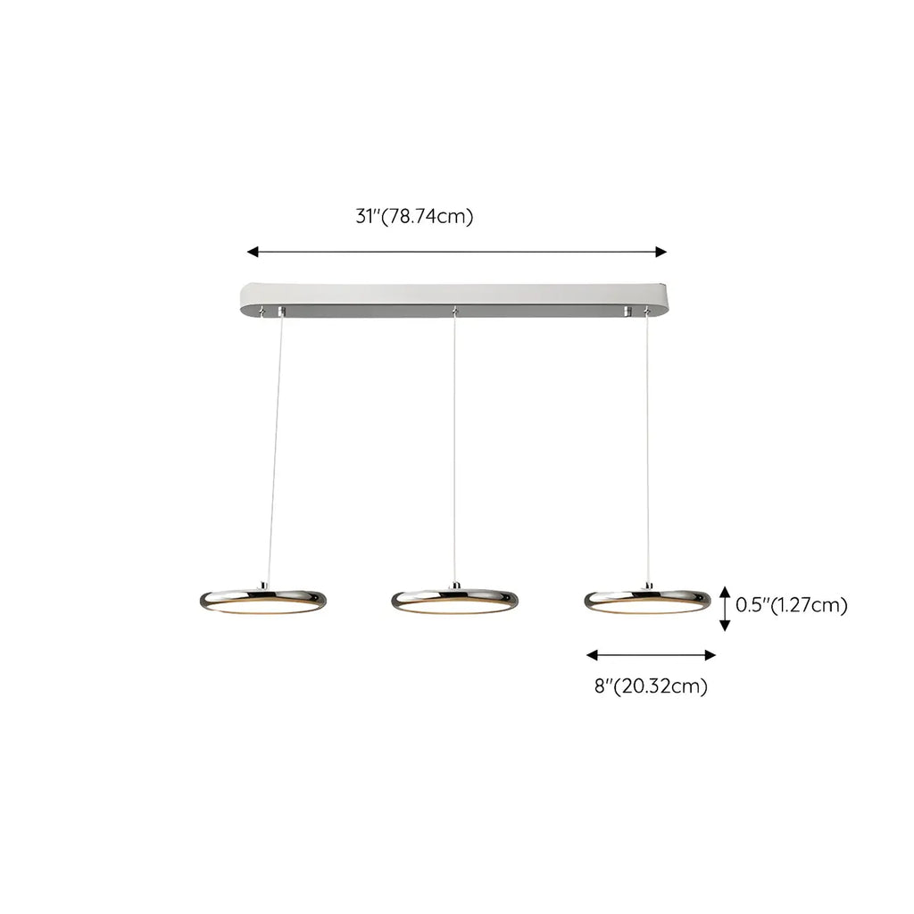 Suspension moderne argentée pour îlot de cuisine, à intensité variable et LED, idéale pour la cuisine.