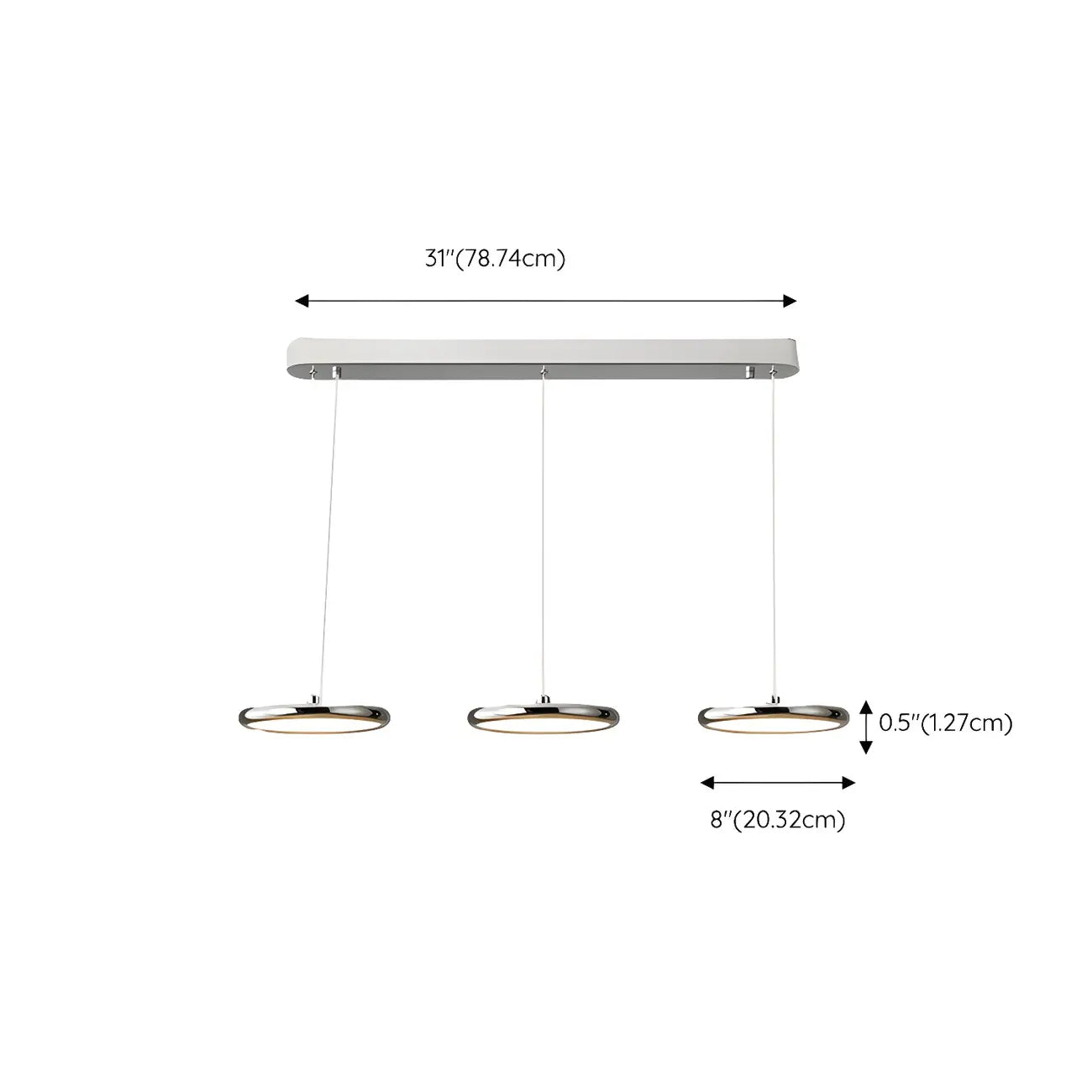 Suspension moderne argentée pour îlot de cuisine, à intensité variable et LED, idéale pour la cuisine.
