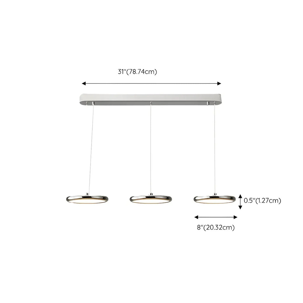 Suspension moderne argentée pour îlot de cuisine, à intensité variable et LED, idéale pour la cuisine.
