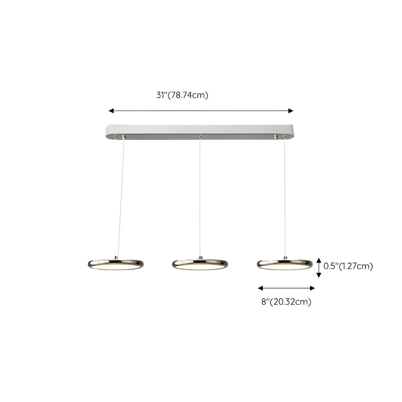 Suspension moderne argentée pour îlot de cuisine, à intensité variable et LED, idéale pour la cuisine.