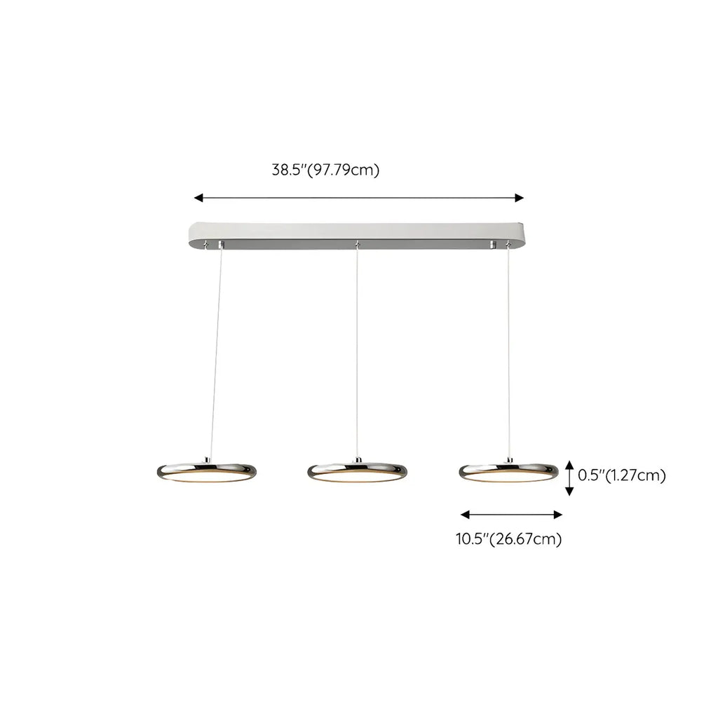 Suspension moderne argentée pour îlot de cuisine, à intensité variable et LED, idéale pour la cuisine.