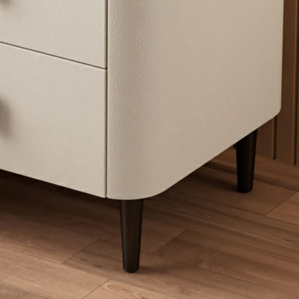 Table de chevet moderne en cuir et pierre avec plateau à 2 tiroirs