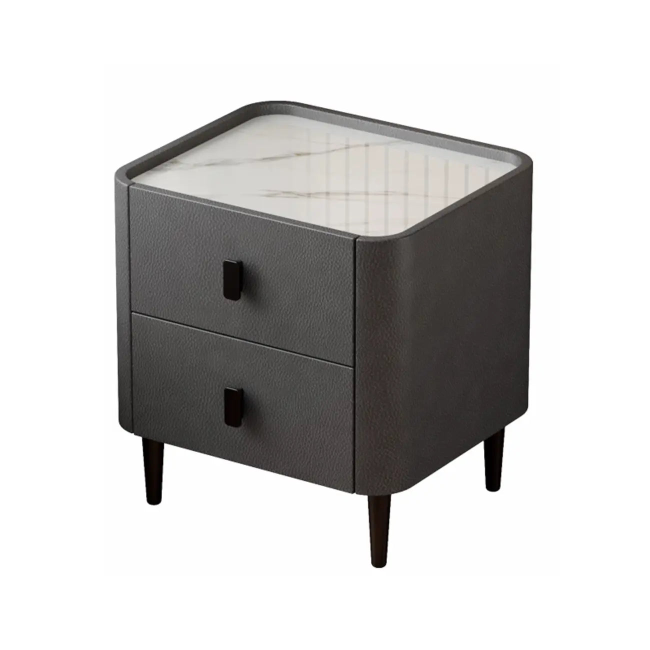 Table de chevet moderne en cuir et pierre avec plateau à 2 tiroirs