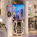 Cave à vin d'angle avec éclairage LED, casier réglable et étagère à verres