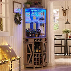 Cave à vin d'angle avec éclairage LED, casier réglable et étagère à verres