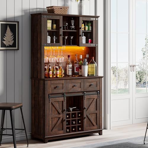 Cave à vin grande capacité de style campagnard avec éclairage LED