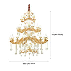 Grand lustre suspendu en cristal doré à plusieurs niveaux